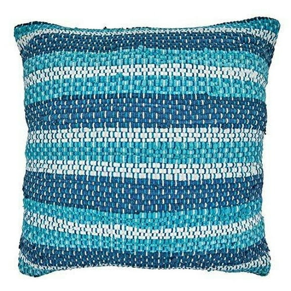 Fennco Styles Blue Striped Chindi Decorative Cotton Throw Pillow