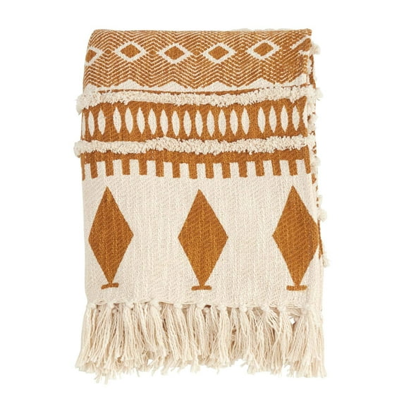 Fennco Styles Bohemian Block Print Tufted 100% Cotton Home Décor