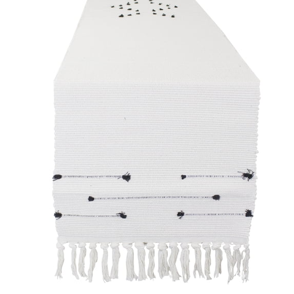 Fennco Styles Boho Chic Stitched Chevron Fringe 14 x 71 Inch Cotton Blend Table Runner