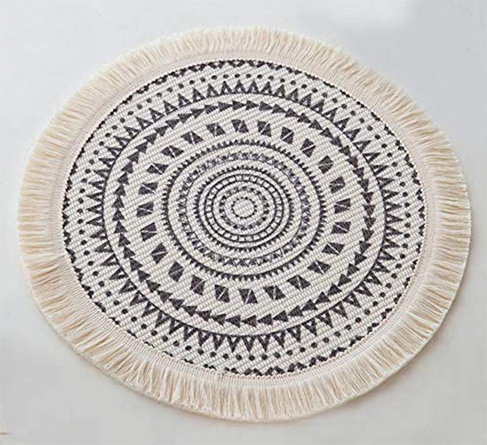 Fennco Styles Boho Geometric Fringe Cotton Placemats, 13" Round, Set of 4