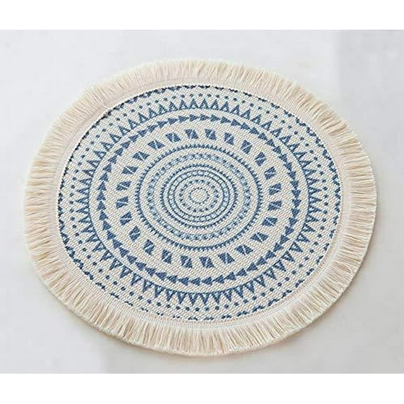 Fennco Styles Boho Geometric Fringe Cotton Placemats, 13-inch Round, Set of 4