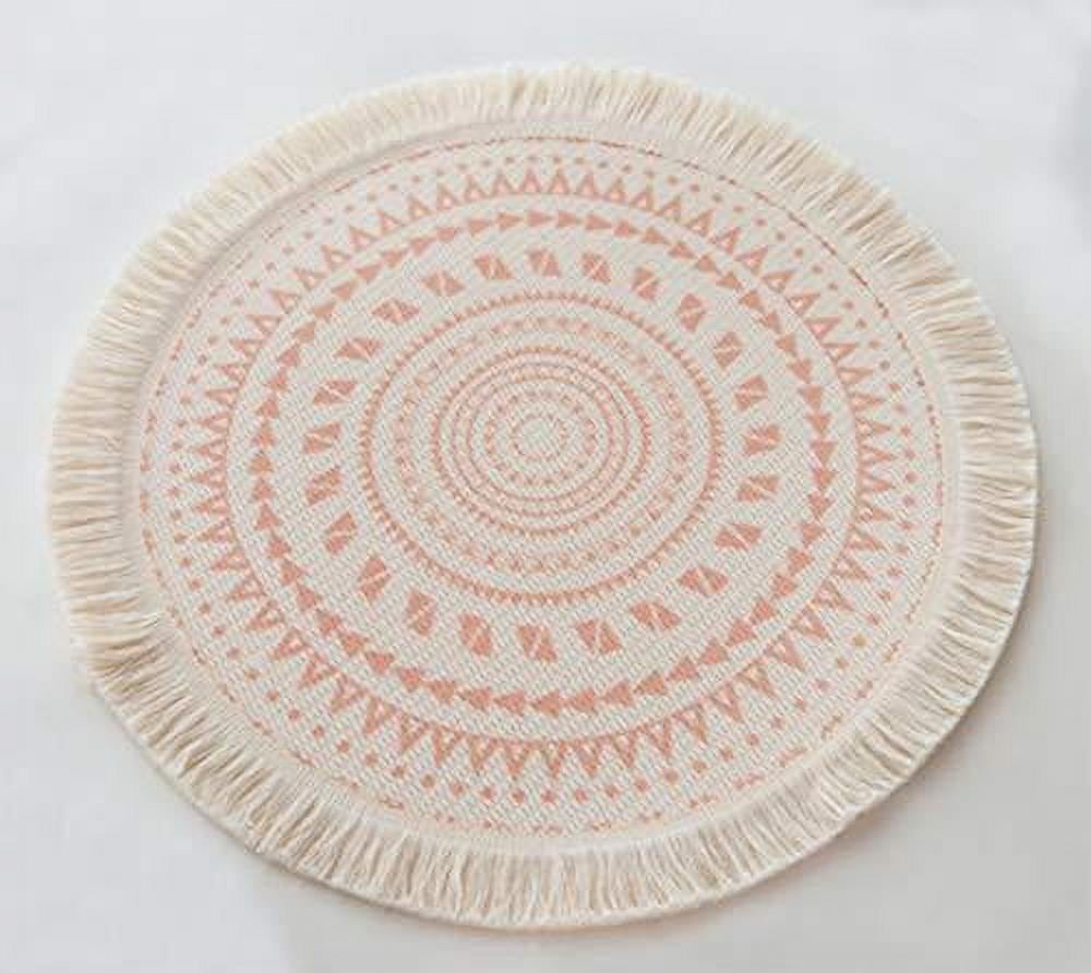 Fennco Styles Boho Geometric Fringe Decorative Cotton Placemats 13-inch Round, Set of 4