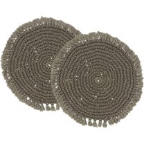 Fennco Styles Boho Macrame Cotton Placemats 15" Round, Set of 2 - Grey Braided Fringe Table Mats for Home, Dining Room, Banquets, Family Gathering and Special Events