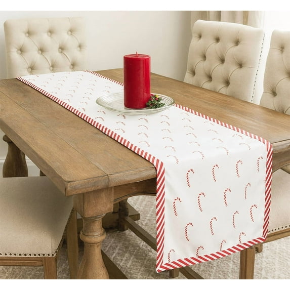 Fennco Styles Bonbon Collection Holiday Candy Cane Design Table Runner 16 x 72 Inch – Red Table Cover for Christmas Dinner, Family Gathering, Special Events and Home Décor