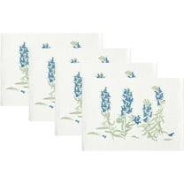 Fennco Styles Botanical Floral Print Cotton Blend Woven Table Placemats 13" W x 19" L, Set of 4 - Blue Hyacinths Design Table Mats for Home Décor, Dining Table, Banquet, Holiday and Family Gathering