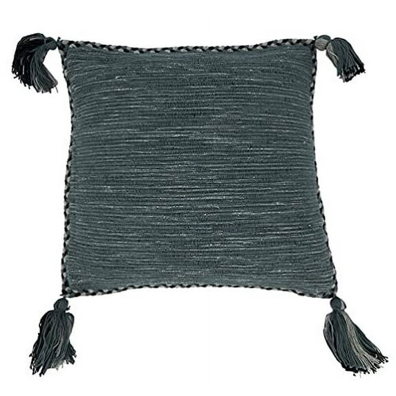 Fennco Styles Braided Broder Tassel Cotton Decorative Throw Pillow Cover 18" W x 18" L - Blue-Grey Woven Square Cushion Case for Home, Couch, Living Room, Bedroom, Office and Holiday Décor