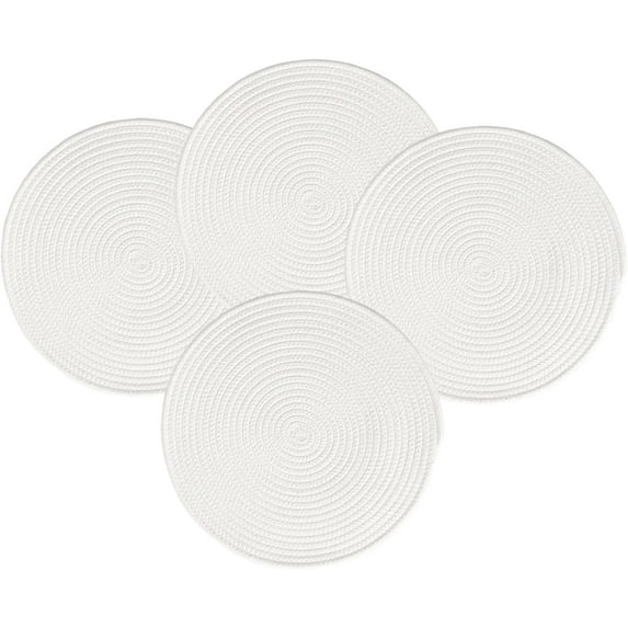 Fennco Styles Braided Design Reversible Everyday Placemats 14" Round, Set of 4 - White Cotton Blend Textured Heat Resistant Insulation Table Mats for Home, Kitchen Décor, Dining Table and Holidays