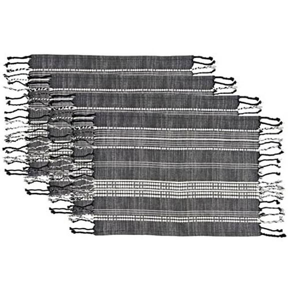 Fennco Styles Braided Stripe Cotton Placemats 14" W x 20" L, Set of 4 - Black Woven Fringed Table Mats for Home Décor, Dining Table, Banquet, Family Gathering and Special Occasion