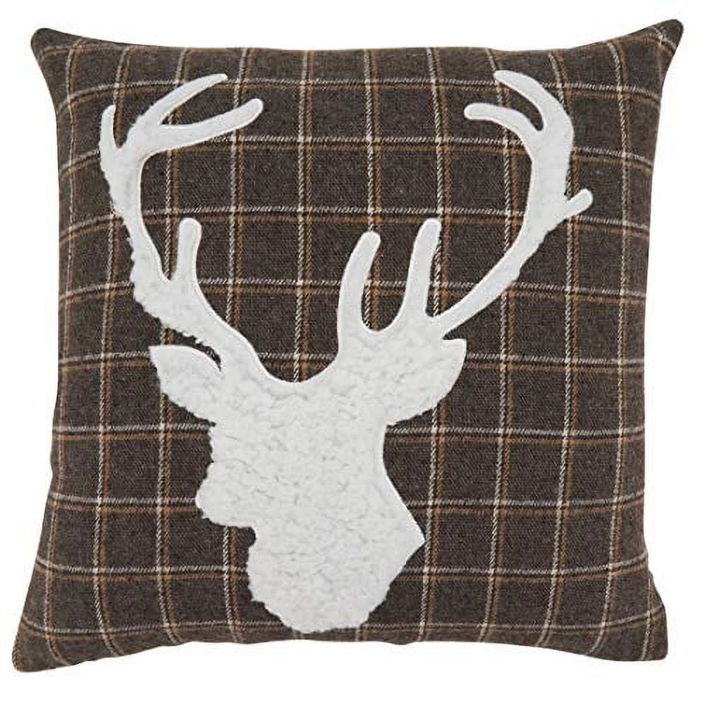 Brown Plaid Reindeer Applique Medium Throw Pillow