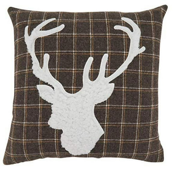 Fennco Styles Brown Lodge Plaid Reindeer Decorative Throw Pillow 18"W x 18"L