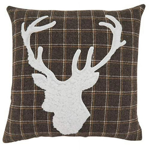 Fennco Styles Brown Lodge Plaid Reindeer Decorative Throw Pillow 18"W x 18"L
