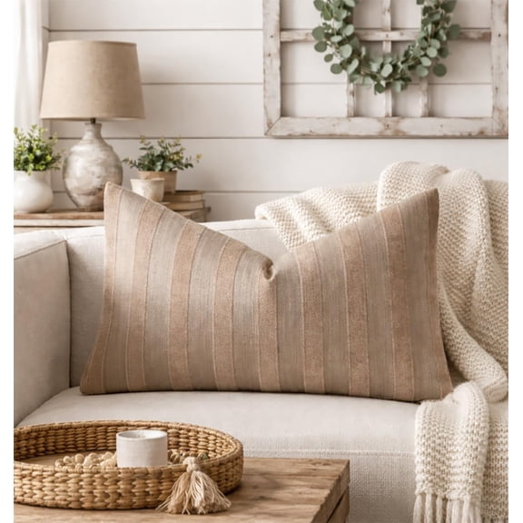 Fennco Styles Brown Textured Striped Lumbar Throw Pillow with Insert 12" X 20" - Modern Accent Pillow for Couch, Home and Neutral Farmhouse Décor, 1-Pack