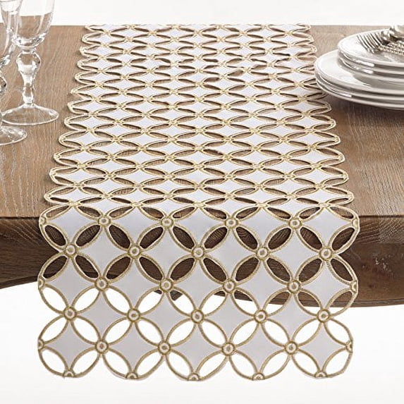 Fennco Styles Buche De Noel Collection Cutwork Design Holiday 16 x 68 Inch Table Runner - Gold Table Runner for Christmas Party, Banquets, Family Dinner and Special Events