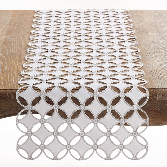 Fennco Styles Buche de Noel Collection Holiday Cutwork Design Table Runner - 16"x68" (Silver)