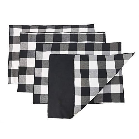 Fennco Styles Buffalo Check Double Layers Reversible Placemats 14" W x 20" L, Set of 4 - Handmade in USA