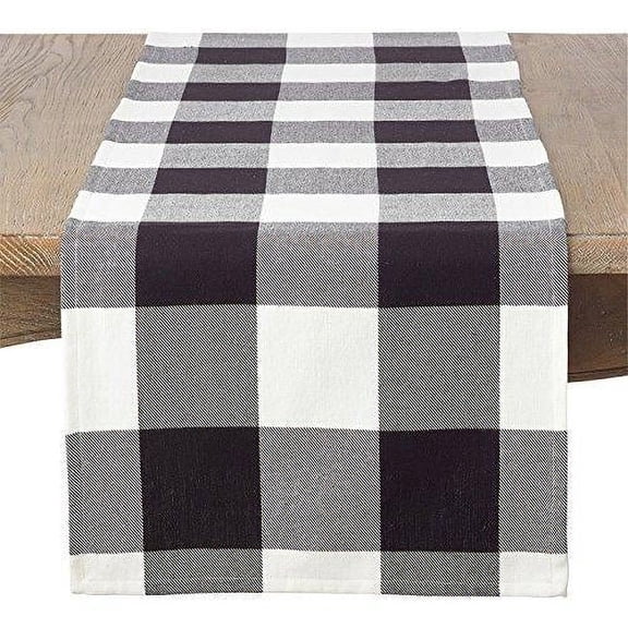 Fennco Styles Machine Washable 72" x 16" Black Plaid Cotton Tablecloths