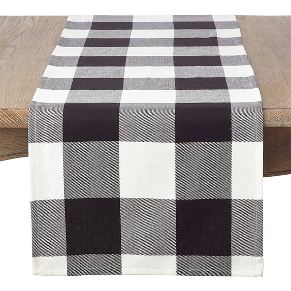 Fennco Styles Buffalo Check Plaid Design Cotton Table Runner (16"x72" Table Runner, White)