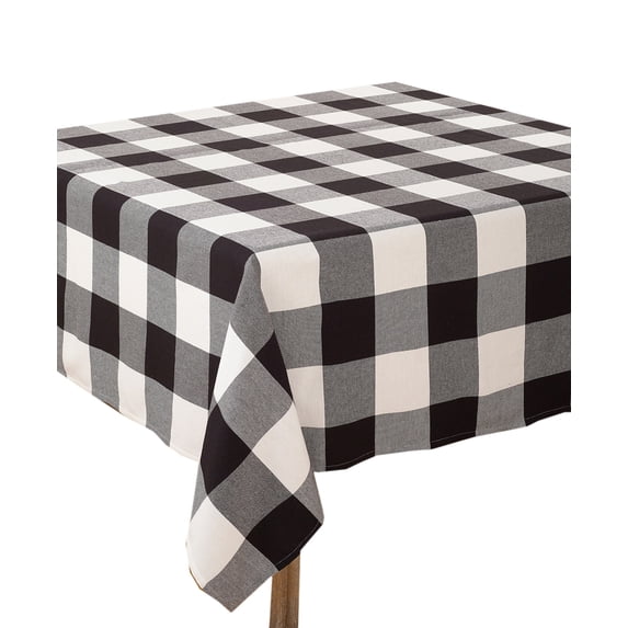 Fennco Styles Buffalo Check Plaid Design Cotton Tablecloth (65"x140" Tablecloth, Black)