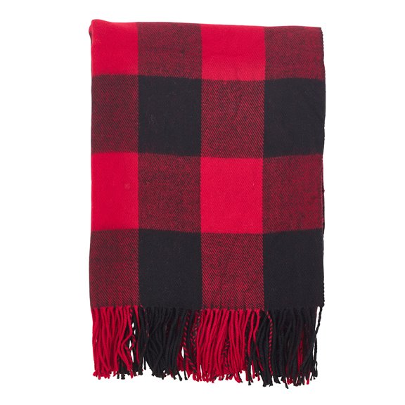 Fennco Styles Buffalo Plaid Checkered Tassel Throw - 50"x60" (Red)