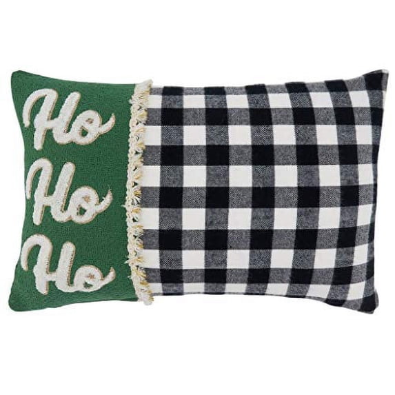 Fennco Styles Buffalo Plaid Ho Ho Ho Holiday Decorative Throw Pillow Cover 12" W x 18" L - Black & White Cushion Case for Christmas, Home, Couch, Living Room, Bedroom and Office Décor