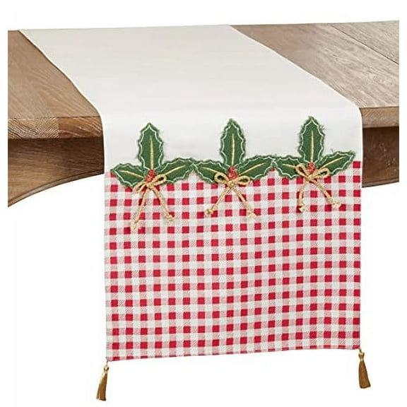 Fennco Styles Buffalo Plaid Holly Holiday Table Runner 16" W x 72" L - Red & Green Table Cover for Home, Dining Table, Christmas Décor, Banquet, Family Gathering and Special Occasion