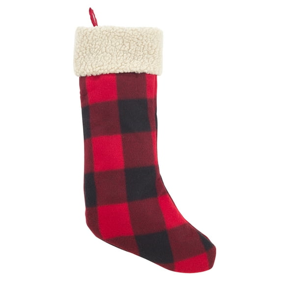 Fennco Styles Buffalo Plaid with Sherpa Border Tree Skirt 56" Round - Red Tree Skirt for Home, Christmas Tree, Holiday Decoration and Special Events