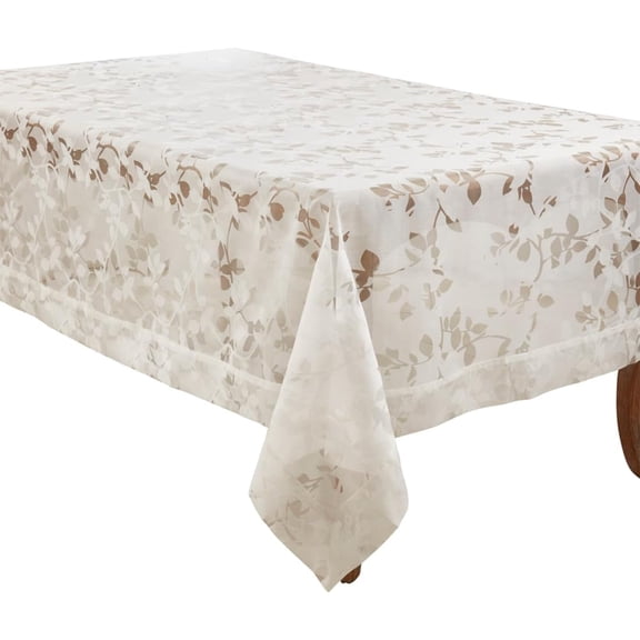 Fennco Styles Burnouth Voile Vine Design Tablecloth 65" W x 104" L - White Elegant Table Cover for Home Décor, Banquets, Christmas, Holidays, Weddings and Special Events