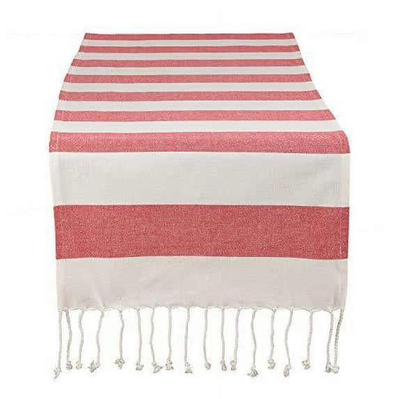 Fennco Styles Cabana Collection Nautical Striped Tassel 100% Pure Cotton 16 x72 Inch Table Runner - Variety Color Table Runner for Wedding Banquets, Family Dinner, Special Events and Home
