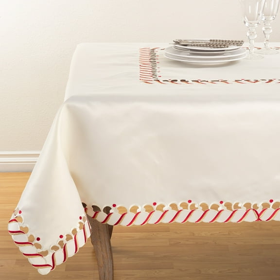 Fennco Styles Candy Cane Border Trim Design Christmas Tablecloth (72"x72" Tablecloth)