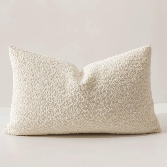Fennco Styles Chenille Bouclé-Style Filled Throw Pillow 12" W X 20" L - Ivory Soft Minimalist Decorative Cushion for Sofa, Bed, or Chair Décor