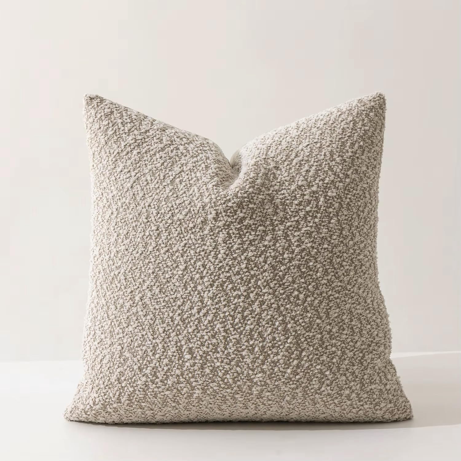 Fennco Styles Chenille Bouclé-Style Throw Pillow Cover 18" W X 18" L - Brown Soft Minimalist Decorative Cushion Case for Sofa, Bed, or Chair Décor