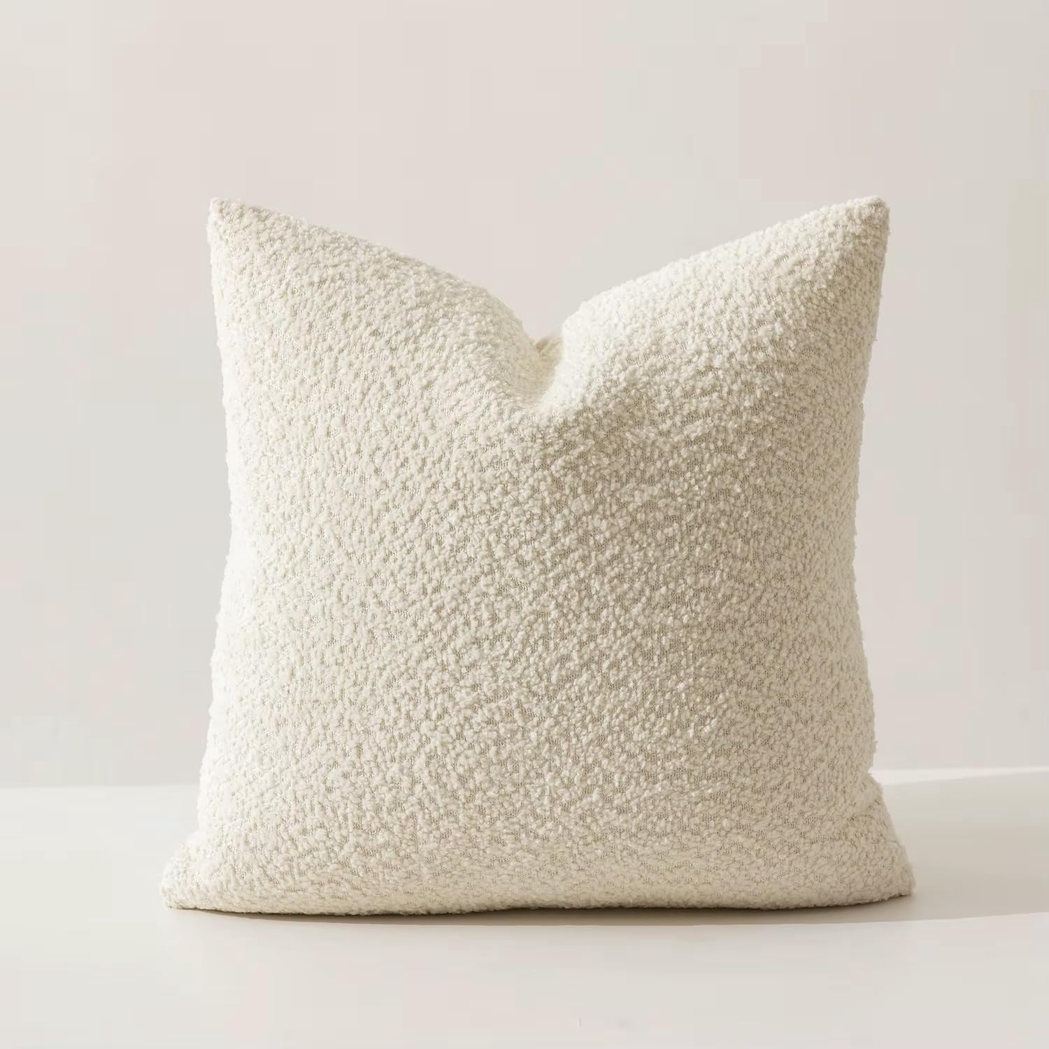 Fennco Styles Chenille Bouclé-Style Throw Pillow Cover 18" W X 18" L - Ivory Soft Minimalist Decorative Cushion Case for Sofa, Bed, or Chair Décor