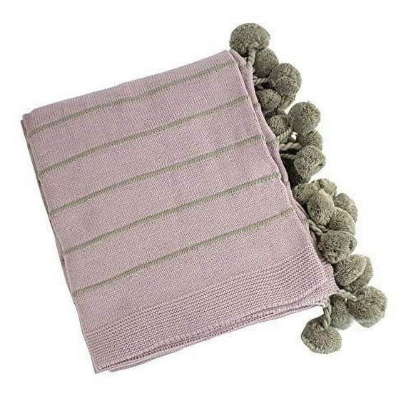 Fennco Styles Chic Pom Pom Striped Woven Throw Blanket