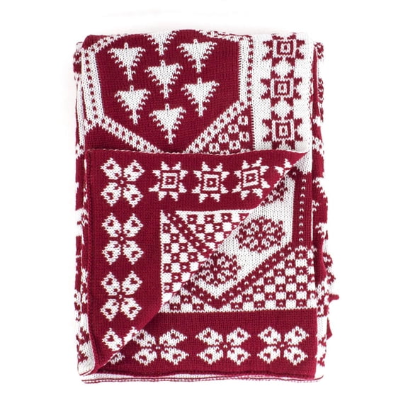 Fennco Styles Christmas Fair Isle Knitted Throw Blanket, Red, 50" x 60"