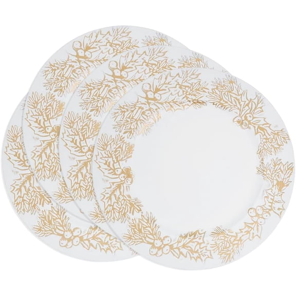 Fennco Styles Christmas Holly Berries Decorative Charger Plates 13" Round, Set of 4 White Table Charger for Banquets, Family Dinners, Special Events and Holiday Home Dcor