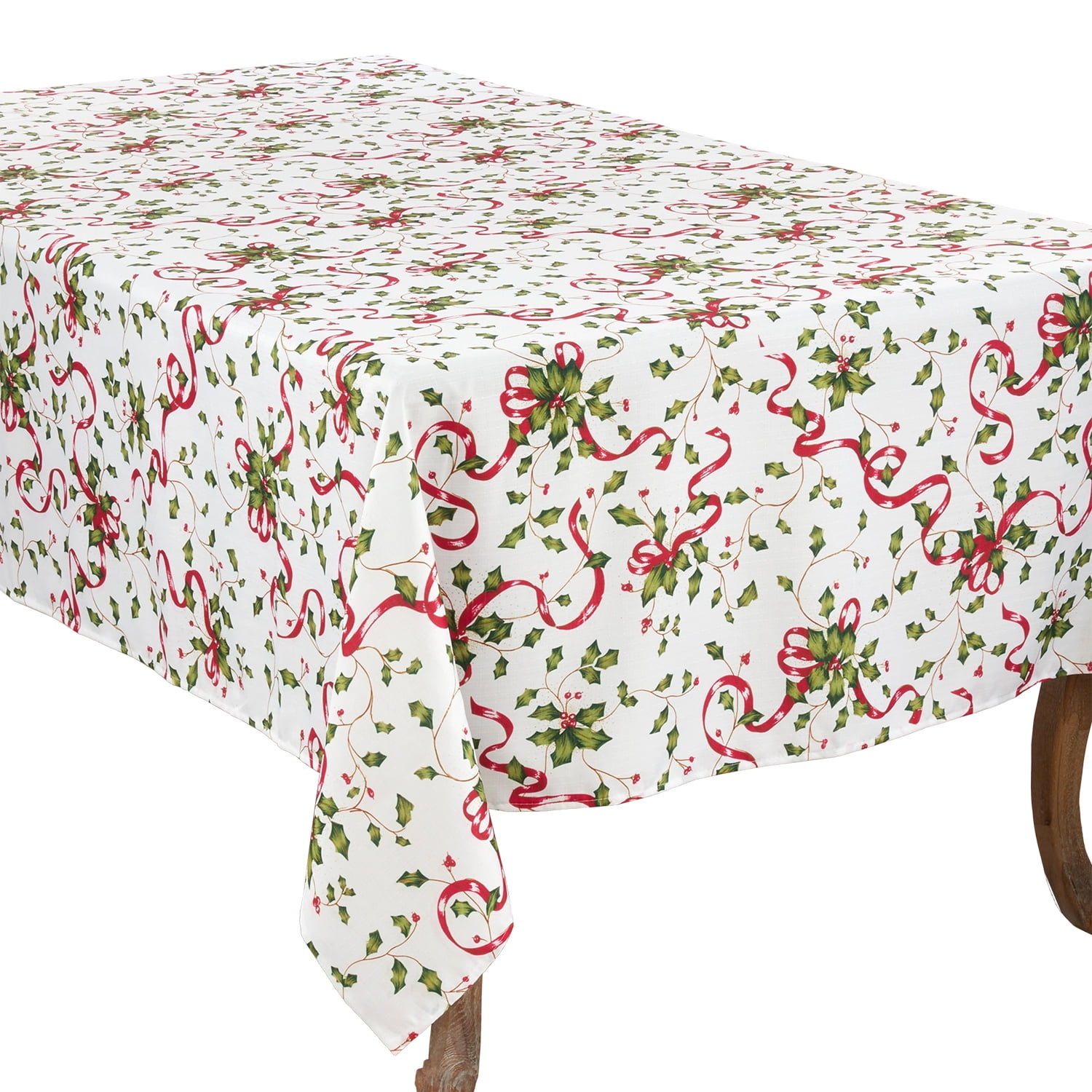 Festive Holly and Ribbon Design Rectangular Christmas Tablecloth