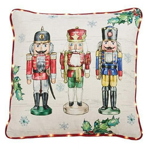 Fennco Styles Christmas Nutcracker Design with LED Lights Piping Decorative Throw Pillow