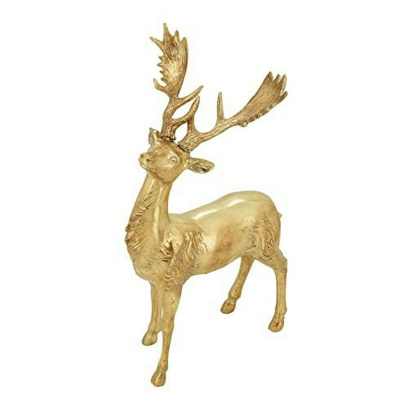 Fennco Styles Christmas Resin Standing Deer Statue Figurine 15" High - Gold Sculpture Animal Deer for Holiday, Home, Tabletop, Mantel and Office Décor