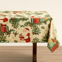 Fennco Styles Christmas Santa & Gifts Tablecloth 56" X 72" - Festive Holiday Dining Room Decoration for Winter Holidays Décor, Family Gatherings, and Special Occasions