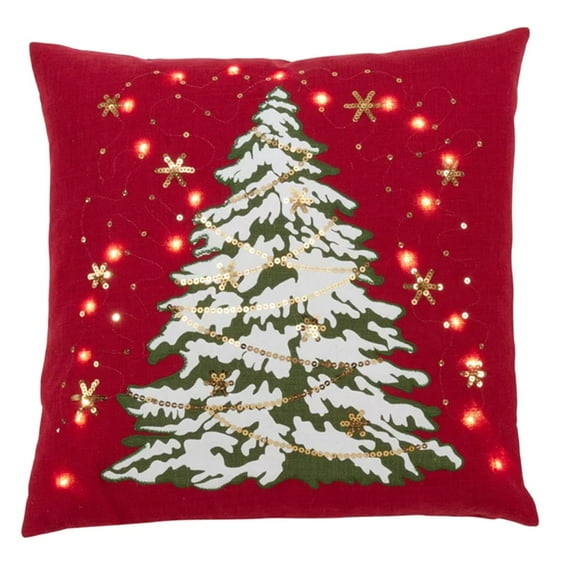 Fennco Styles Christmas Tree Design with LED Light Decorative Throw Pillow Cover 18x 18 Inch - Red