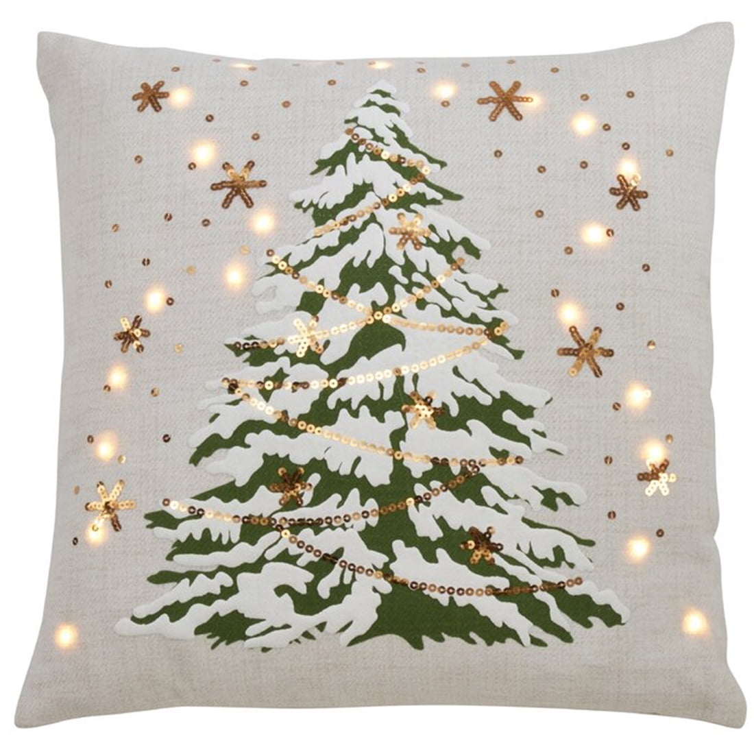 White Polyester Christmas Tree Pillow Cover with LED Lights