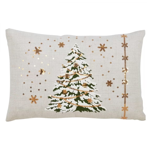 Fennco Styles Christmas Tree Design with LED Light Decorative Throw Pillow Cover & Insert 13 x 20 Inch - White