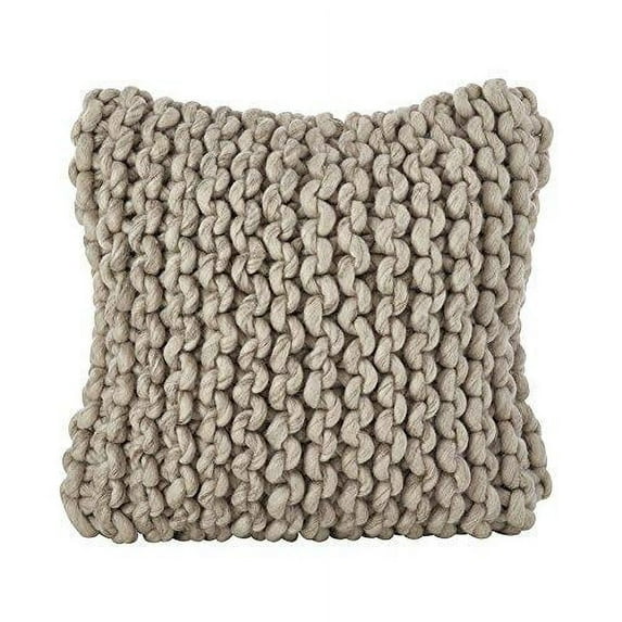 Fennco Styles Chunky Cable Knit Premium 100% Wool Woven Decorative Throw Pillow - Ivory 18" Square Cushion for Couch, Bedroom and Living Room DÃ©cor