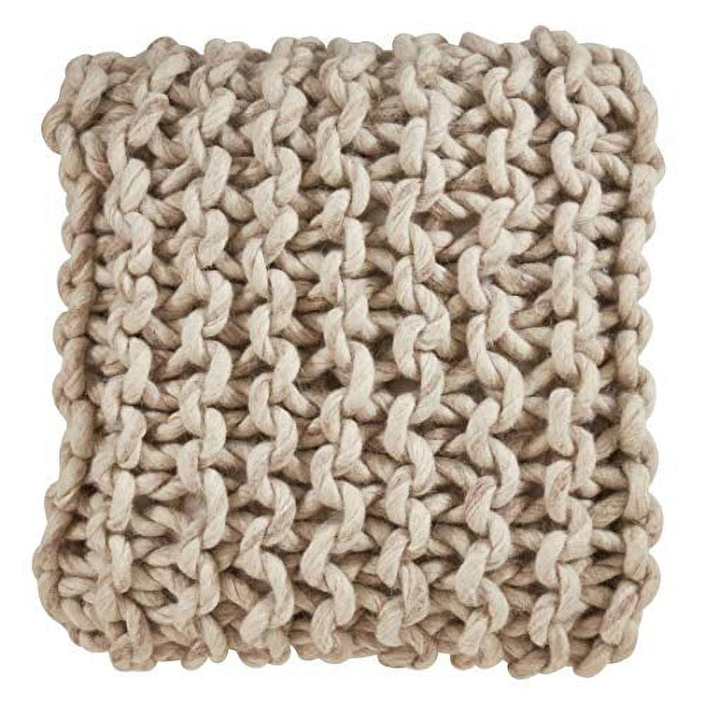 Ivory Chunky Cable Knit Wool Square Throw Pillow
