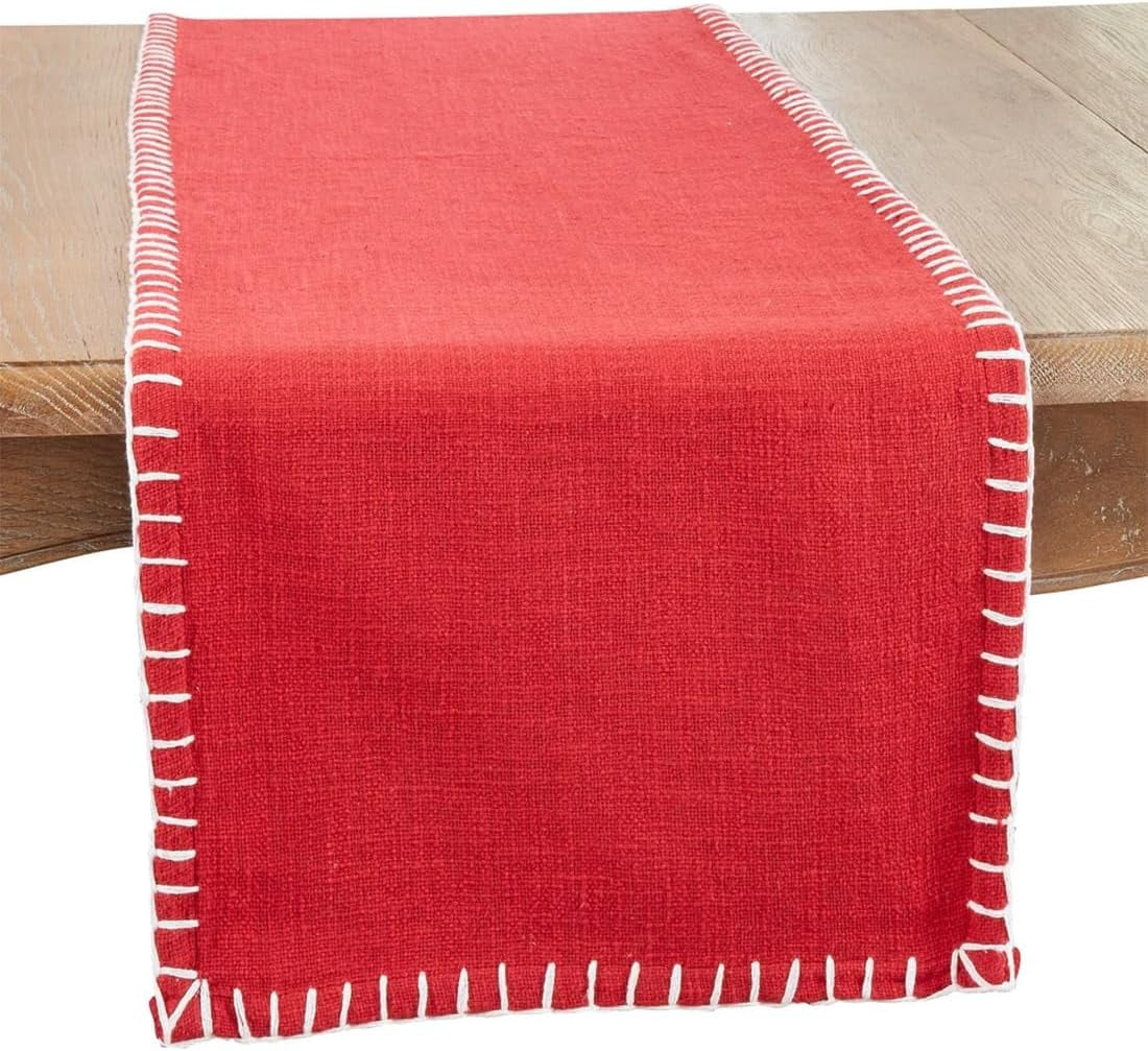 Red Cotton Chunky Whip Stitch Table Runner