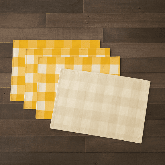 Fennco Styles Classic Buffalo Check Cotton Blend Placemats 13" W x 19" L, Set of 4 - Yellow Holiday Table Mats for Banquets, Christmas, Special Events and Home Décor
