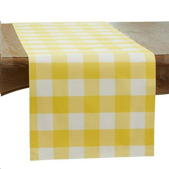 Fennco Styles Classic Buffalo Check Cotton Blend Table Runner 16" W x 36" L - Yellow Holiday Table Cover for Banquets, Christmas, Special Events and Home Décor