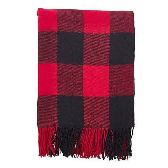 Fennco Styles Classic Buffalo Check Fringe 50 x 60 Inch Throw - Red Throw Blanket for Couch, Living Room, Bedroom, Christmas, Holiday and Home Décor
