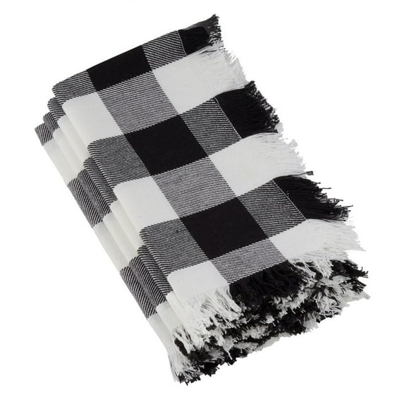 Fennco Styles Classic Buffalo Plaid Design Fringed 100% Cotton Cloth Napkins, 20 x 20 Inch, Set of 4 - Black Dinner Napkins for Christmas, Holiday Décor, Everyday Use and Family Gathering
