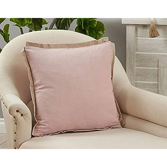 Fennco Styles Classic Cotton Velvet Flange Decorative Throw Pillow 20" W x 20" L - Blush Cushion for Home, Couch, Bedroom and Office Décor